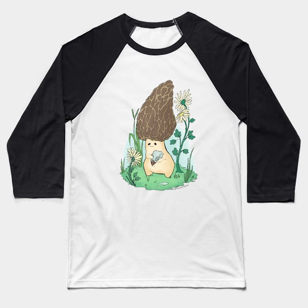 Cute Mushroom With Bird Skull Oddities Design Baseball T-Shirt by sheehanstudios